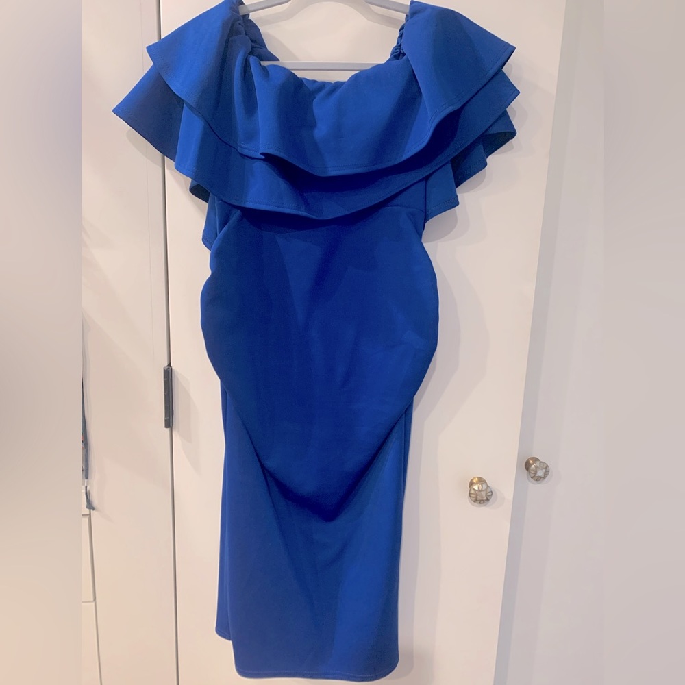 ASOS Maternity Royal Blue Statement Ruffle Off the Shoulder Dress Size 6